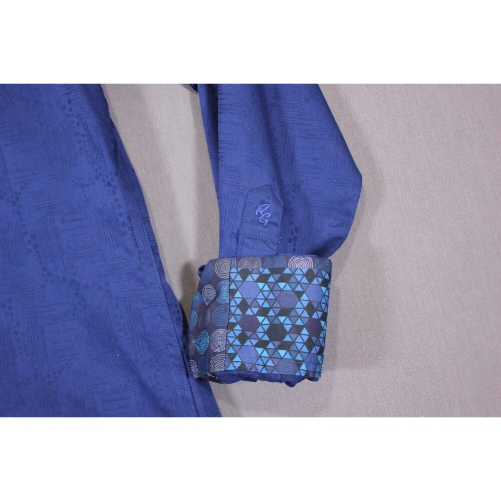 Robert Graham Shirt Mens Blue Geometric Check Flip Cuff Long Sleeve Button Up S - Picture 12 of 12